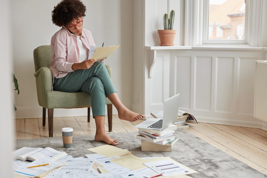 woman checking bills